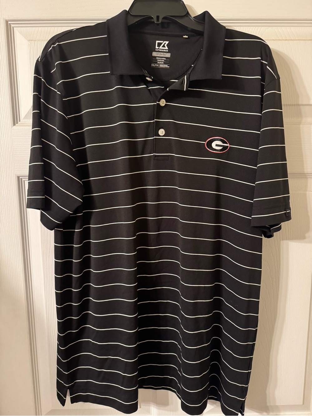 Cutter & Buck Black Polo with White Pinstripes and Georgia G